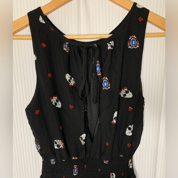 Seduction - Black Sleeveless Midi Dress With Skull Print And Open Back - XS - Picture 4 of 8
